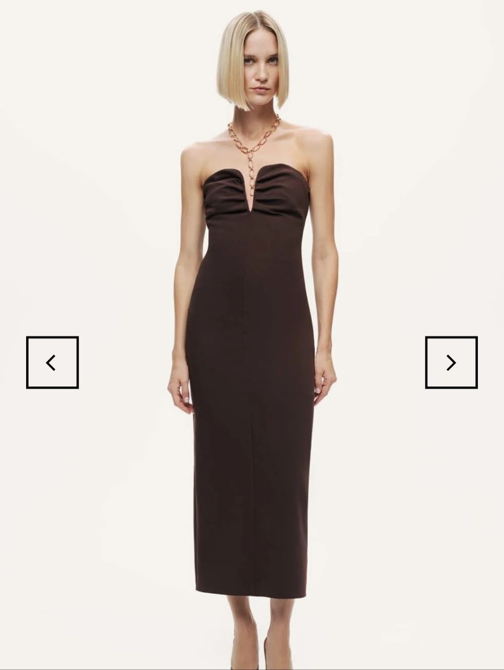 Strapless Sweetheart Midi Dress in Dark Brown
